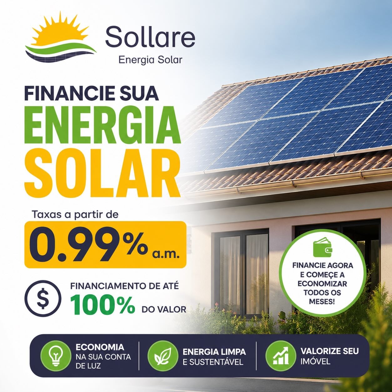 Financiamento de energia solar com taxas a partir de 0,99% a.m.